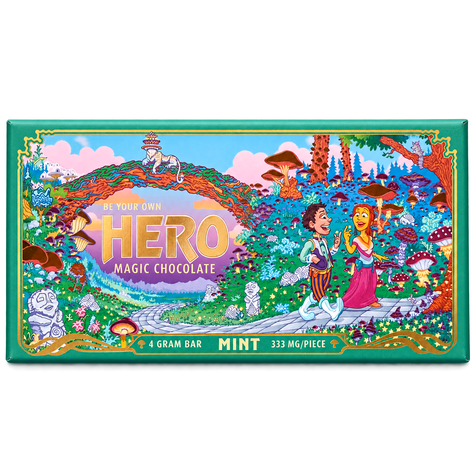 Hero Church Mint magic chocolate bar in its illustrated teal box, 4 gram bar, 333 mg per piece